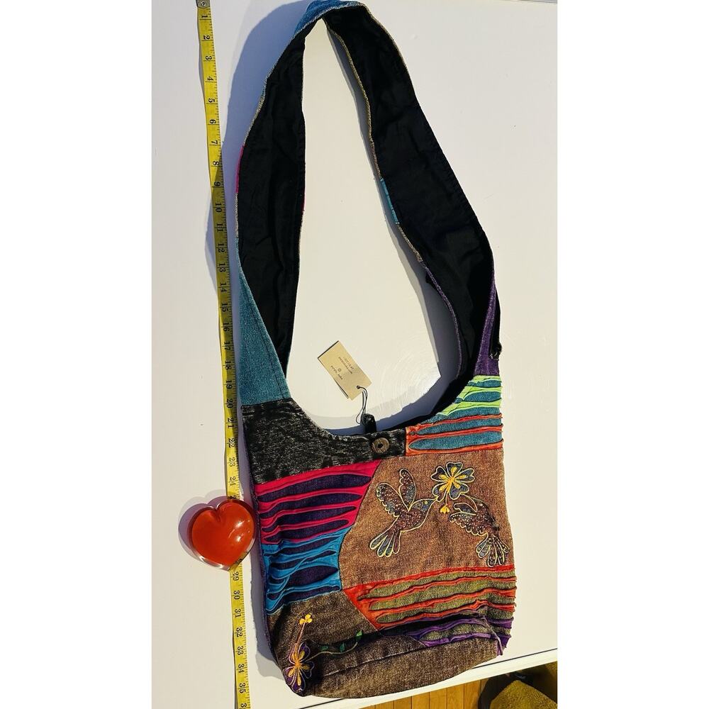 Purple Hobo Shoulder Bag Multicolor Birds Flower Hippie Boho NWT Festival - Picture 6 of 11